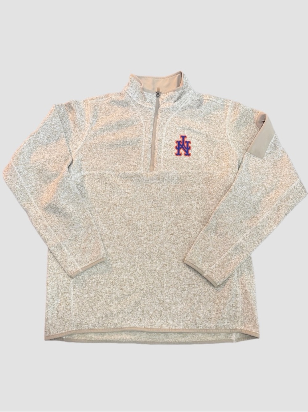 FLAWED NY Mets Antigua Oatmeal Fortune Half-Zip Pullover w/Upside Down Mets Logo